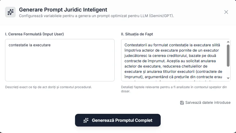 FUNCȚIA MAGICĂ: Generare Prompt Juridic AI Inteligent